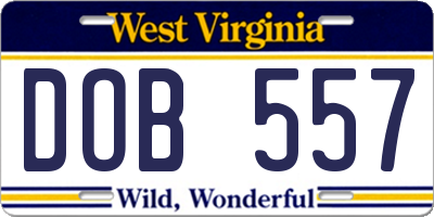 WV license plate DOB557