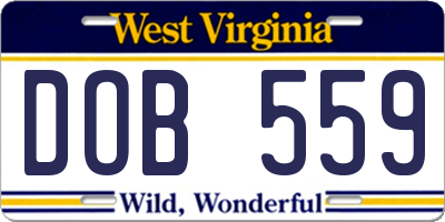 WV license plate DOB559