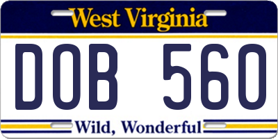 WV license plate DOB560