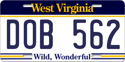 WV license plate DOB562