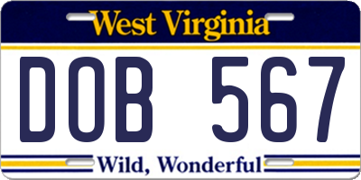 WV license plate DOB567