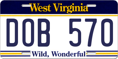 WV license plate DOB570