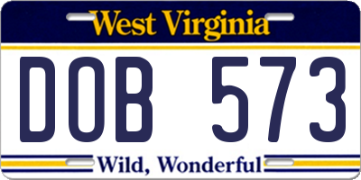 WV license plate DOB573