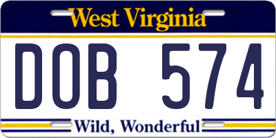 WV license plate DOB574