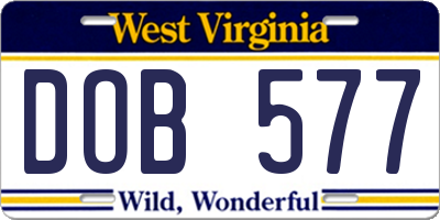 WV license plate DOB577