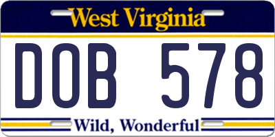 WV license plate DOB578
