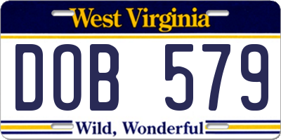 WV license plate DOB579