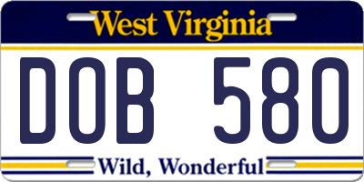 WV license plate DOB580