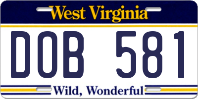 WV license plate DOB581