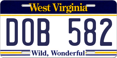 WV license plate DOB582