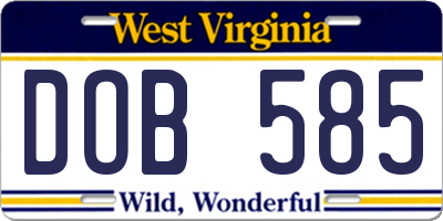 WV license plate DOB585