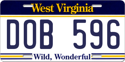 WV license plate DOB596