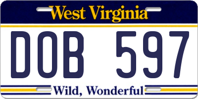 WV license plate DOB597