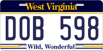 WV license plate DOB598
