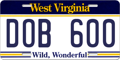 WV license plate DOB600