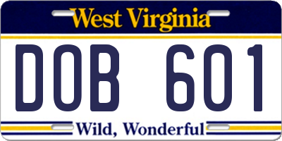 WV license plate DOB601