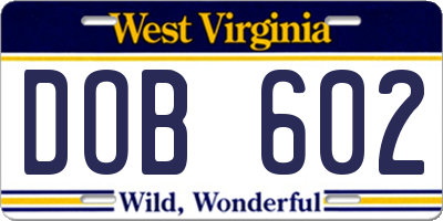 WV license plate DOB602