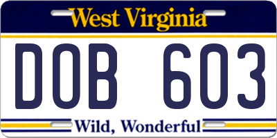 WV license plate DOB603