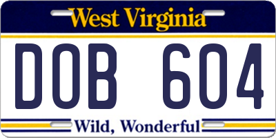 WV license plate DOB604