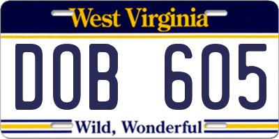 WV license plate DOB605
