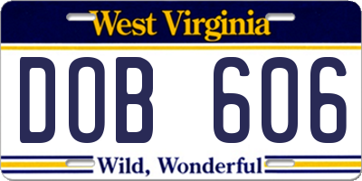 WV license plate DOB606