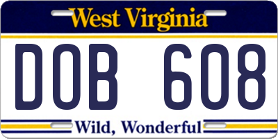 WV license plate DOB608