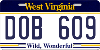 WV license plate DOB609