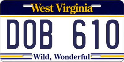 WV license plate DOB610