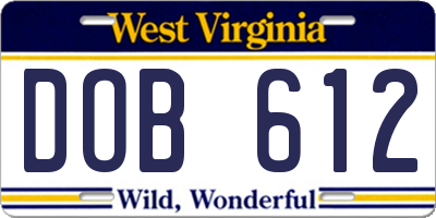 WV license plate DOB612