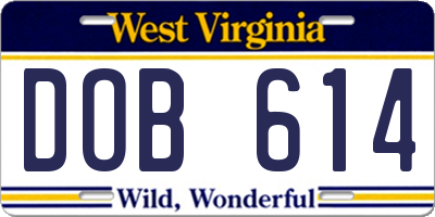 WV license plate DOB614