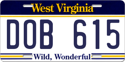 WV license plate DOB615