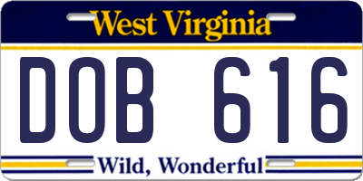 WV license plate DOB616