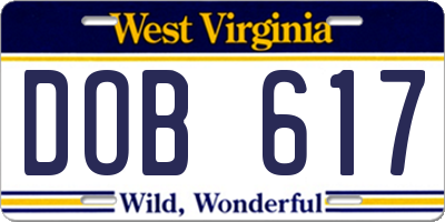 WV license plate DOB617