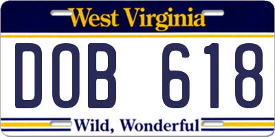 WV license plate DOB618