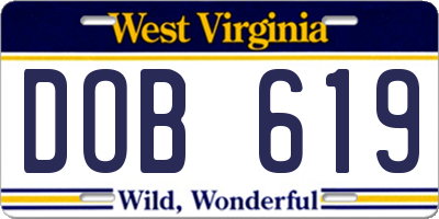 WV license plate DOB619