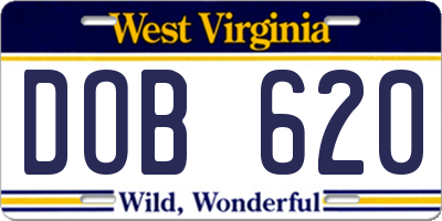 WV license plate DOB620