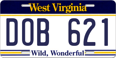WV license plate DOB621