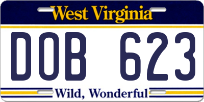 WV license plate DOB623