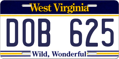 WV license plate DOB625