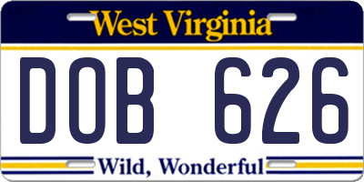 WV license plate DOB626
