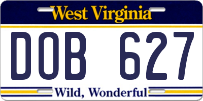 WV license plate DOB627