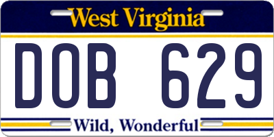 WV license plate DOB629