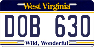 WV license plate DOB630