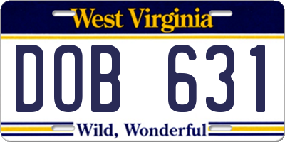 WV license plate DOB631