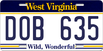 WV license plate DOB635