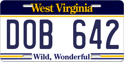 WV license plate DOB642