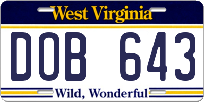 WV license plate DOB643