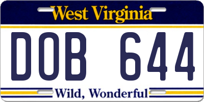 WV license plate DOB644