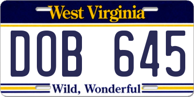 WV license plate DOB645
