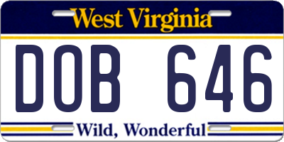 WV license plate DOB646